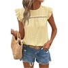 image:imageFloerns Womens Boho Eyelet Embroidery Ruffle Cap Sleeve T ShirtYellow