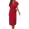image:imageFloerns Womens Cocktail Date Night Elegant Wrap V Neck Midi Fall DressRed