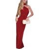 image:imageFloerns Womens Elegant Halter Maxi Dress Ruched Sleeveless Bodycon Formal Cocktail Party DressesRed