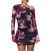 image:imageFloerns Womens Floral Elegant Dress Asymmetric One Shoulder Night Out Mini DressesPurple Multi
