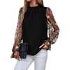 image:imageFloerns Womens Floral Embroidery Mesh Mock Neck Flare Long Sleeve Blouse TopBlack