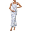 image:imageFloerns Womens Floral Maternity Dress Bodycon Fishtail Long PregnancyBlue and White