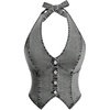 image:imageFloerns Womens Halter Denim Tank Top Button Down Backless Jean Crop TopsGrey