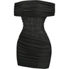 image:imageFloerns Womens Lace Patchwork Off The Shoulder Bodycon Mini DressBlack