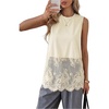 image:imageFloerns Womens Lace Tank Tops Patchwork Crewneck Sleeveless Tee TopsApricot