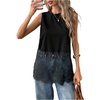 image:imageFloerns Womens Lace Tank Tops Patchwork Crewneck Sleeveless Tee TopsBlack