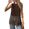 image:imageFloerns Womens Lace Tank Tops Patchwork Crewneck Sleeveless Tee TopsBrown