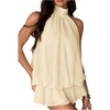 image:imageFloerns Womens Mesh Tie Knot Backless Ruffle Hem Halter Mini DressesApricot