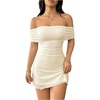 image:imageFloerns Womens Off The Shoulder Mini Dress Short Sleeve Bodycon Going Out DressesApricot