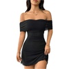 image:imageFloerns Womens Off The Shoulder Mini Dress Short Sleeve Bodycon Going Out DressesBlack