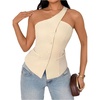image:imageFloerns Womens One Shoulder Sleeveless Blazer Button Down Suit VestApricot
