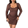 image:imageFloerns Womens Plus Size Elegant Ruched Bodycon Date Night Mini DressBrown
