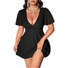 image:imageFloerns Womens Plus Size Flounce Sleeve V Neck A Line Night Out Mini DressBlack