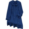 image:imageFloerns Womens Plus Size Pearl Beaded Tunic Dress Long Sleeve Tie Neck Casual Shirt DressesDark Blue