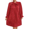image:imageFloerns Womens Plus Size Pearl Beaded Tunic Dress Long Sleeve Tie Neck Casual Shirt DressesRed