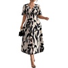 image:imageFloerns Womens Plus Size Tropical Midi Dress Flounce Sleeve V Neck Split A Line Vacation DressesBlack and White