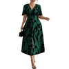 image:imageFloerns Womens Plus Size Tropical Midi Dress Flounce Sleeve V Neck Split A Line Vacation DressesDark Green