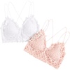 image:imageFloerns Womens Sexy Lace V Neck Criss Cross Back Bralette Crop TopPink and White