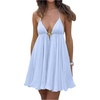 image:imageFloerns Womens Summer Halter Dress Tie Backless Ruffle Flowy Beach Vacation Mini DressesBlue