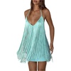 image:imageFloerns Womens Tassel Halter Mini Dress Club Date Night Party DressesMint Blue