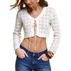 image:imageFloerns Womens Tie Front Long Sleeve Ribbed Knit Shrug Cardigan Crop TopBeige
