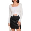 image:imageFloerns Womens Tie Front Long Sleeve Ribbed Knit Shrug Cardigan Crop TopWhite