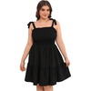 image:imageWomens Plus Size Tie Shoulder Smocked Sundress Ruffle Straps Vacation Flowy Shorts DressBlack
