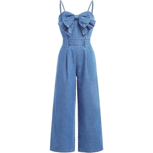 image:imageFloerns Girls Bowknot Sleeveless Overall Denim Jumpsuit Kids Baggy JeansLight Blue
