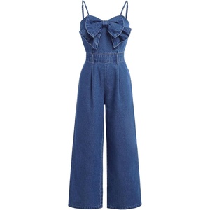 image:imageFloerns Girls Bowknot Sleeveless Overall Denim Jumpsuit Kids Baggy JeansMedium Wash