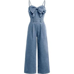 image:imageFloerns Girls Bowknot Sleeveless Overall Denim Jumpsuit Kids Baggy JeansPale Blue
