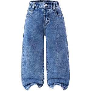 image:imageFloerns Toddler Girls Wide Leg Elastic Waist Button Baggy JeansDark Blue