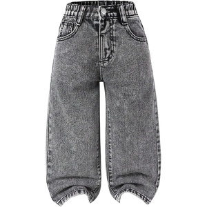 image:imageFloerns Toddler Girls Wide Leg Elastic Waist Button Baggy JeansLight Grey