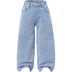 image:imageFloerns Toddler Girls Wide Leg Elastic Waist Button Baggy JeansLight Wash