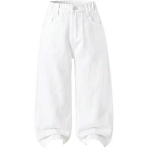 image:imageFloerns Toddler Girls Wide Leg Elastic Waist Button Baggy JeansWhite