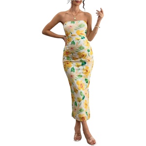 image:imageFloerns Women Floral Strapless Bodycon Long Maternity Wedding Guest DressesYellow Floral