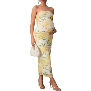 image:imageFloerns Women Floral Strapless Bodycon Long Maternity Wedding Guest DressesYellow Green Floral