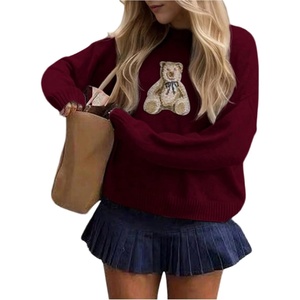 image:imageFloerns Womens Bear Sweater Cute Knit Pullover Tops Fall OutfitsBurgundy