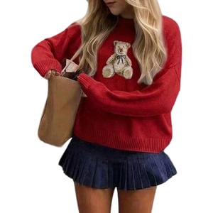 image:imageFloerns Womens Bear Sweater Cute Knit Pullover Tops Fall OutfitsRed