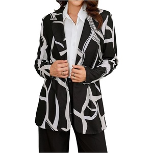 image:imageFloerns Womens Casual Long Sleeve Graphic Colorful Blazer Work Suit JacketBlack Geometry