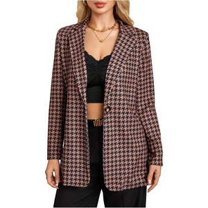 image:imageFloerns Womens Casual Long Sleeve Graphic Colorful Blazer Work Suit JacketBrown Houndstooth