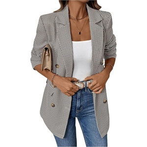 image:imageFloerns Womens Casual Long Sleeve Graphic Colorful Blazer Work Suit JacketCoffee Brown Gingham