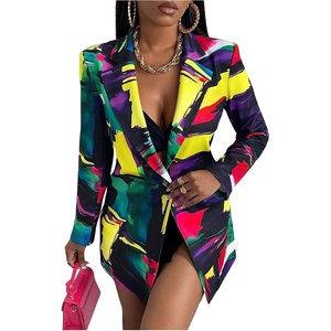 image:imageFloerns Womens Casual Long Sleeve Graphic Colorful Blazer Work Suit JacketPurple Green Multi