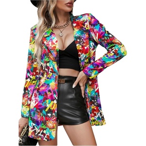 image:imageFloerns Womens Casual Long Sleeve Graphic Colorful Blazer Work Suit JacketPurple Multi