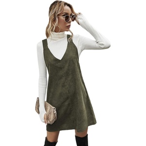 image:imageFloerns Womens Casual V Neck A Line Corduroy Pinafore Overall DressGreen