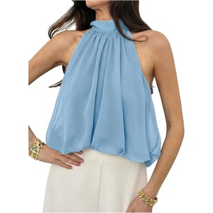 image:imageFloerns Womens Chiffon Bowknot Bubble Hem Sleeveless Halter Tank TopsBlue