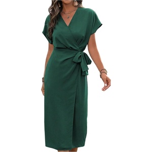 image:imageFloerns Womens Cocktail Date Night Elegant Wrap V Neck Midi Fall DressDark Army Green