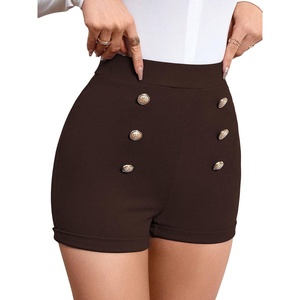 image:imageFloerns Womens Elegant High Waist Double Button Office Straight Leg ShortsBrown