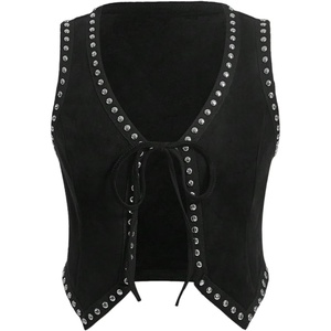 image:imageFloerns Womens Embroidery Cowgirl Vest Tie Front Waistcoat Vest JacketsBlack