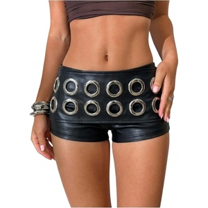 image:imageFloerns Womens Faux Suede Mini Shorts Low Rise Eyelet Rave Concert Outfits Micro ShortsBlack