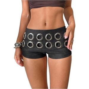 image:imageFloerns Womens Faux Suede Mini Shorts Low Rise Eyelet Rave Concert Outfits Micro ShortsBlack Solid